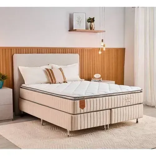 Conjunto Cama Box Queen Size com Colchão Bali Turn Free 158x70x198 Bege