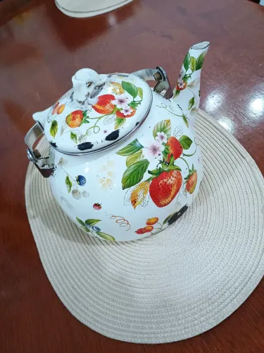 Chaleira esmaltada usada.