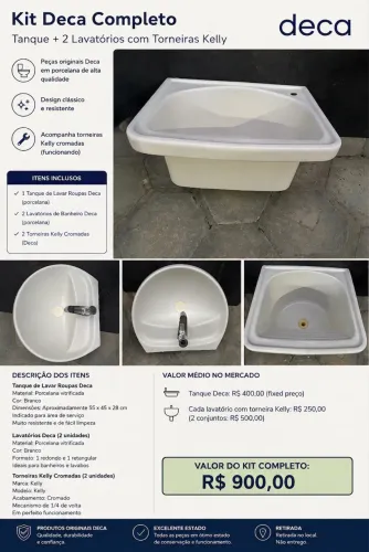 KIT COMPLETO DE LOUÇAS DECA - NOVO, NUNCA USADO