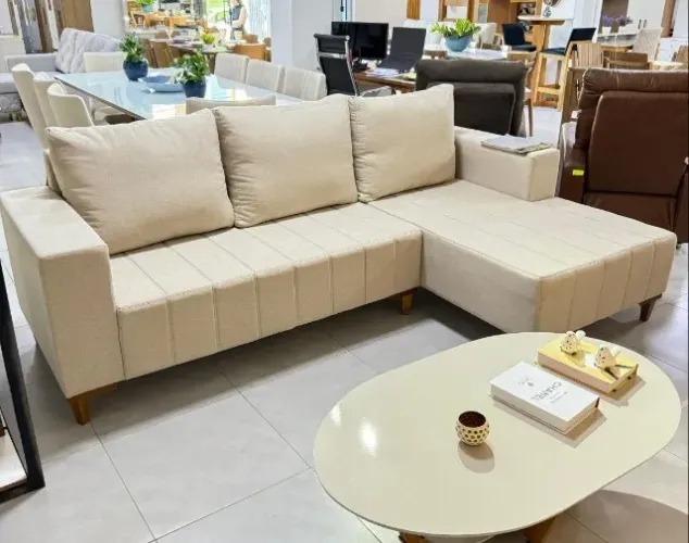 Sofá Set. (2.50cm) - com Chaise Linho - Dividimos Em Até 10x Sem Juros