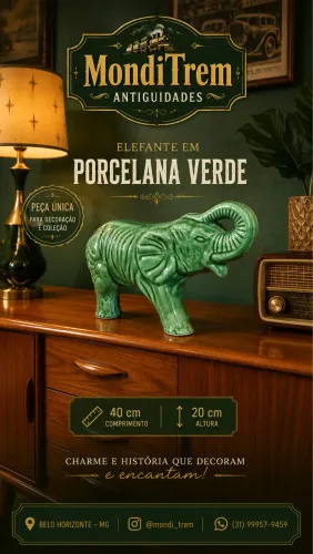 Antigo elefante em porcelana verde 