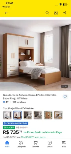 CAMA E GUARDA ROUPA  2 UNIDADES DISPONÍVEIS 