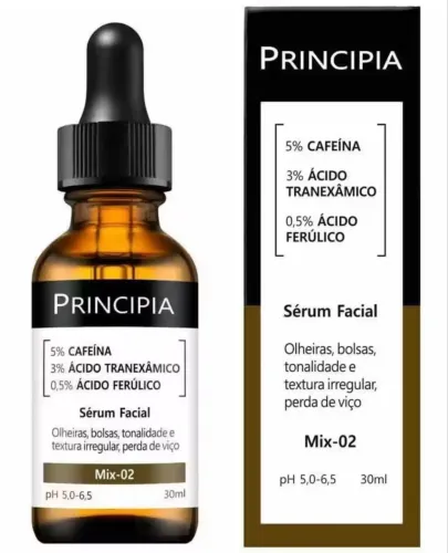 Sérum facial Principia 5% CAFEÍNA 3% ÁCIDO TRANEXÂMICO 0,5% ÁCIDO FERÚLICO
