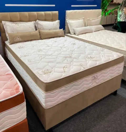Cama Box Casal Isofort Luxo Ley Colchões, Base + Colchão com molas ensacadas individuais;