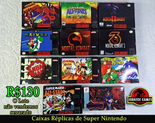 Caixas Repro De Super Nintendo Com Berço - Super Mario - Mortal Kombat - Super Metroid