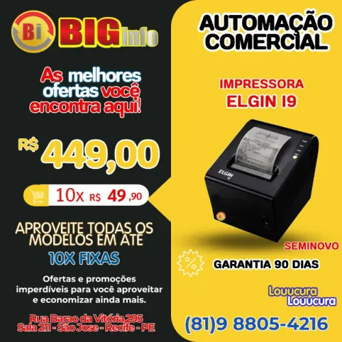 Impressora Termica Elgin i9 - Em ate 10x fixas