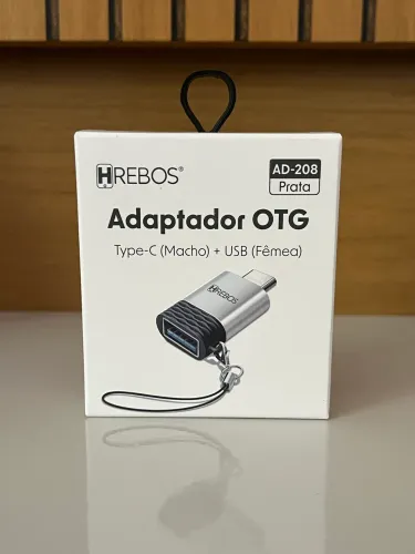 Adaptador OTG Hrebos Type-C Macho para USB Fêmea Prata Original Pen Drive Celular Tablet