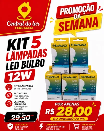 Kit 5 lâmpadas led bulbo 12W