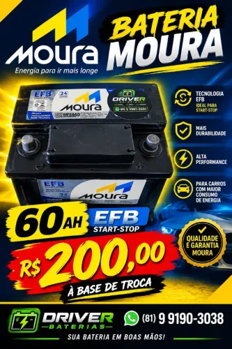 Bateria de carro Moura 60 ah seminova EFB