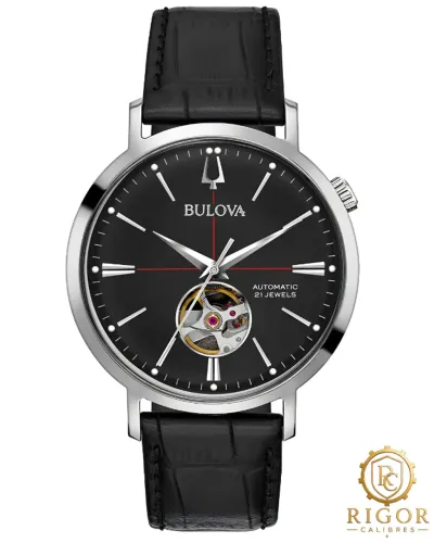 Relógio Bulova Classic Open Heart 96A201: Automático, Mostrador Azul, 42mm, Couro