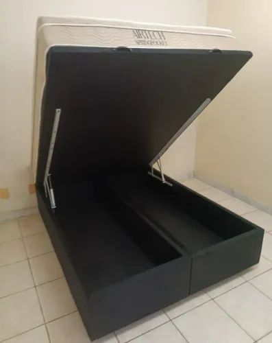 Cama box baú Queen size colchão Ortobom