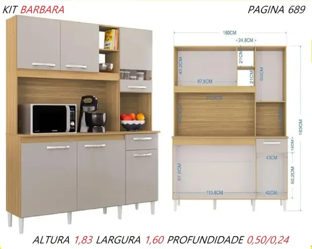 Armário kit cozinha 1.60 super espaçoso