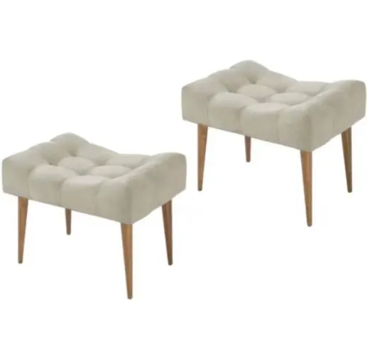 Puff kit duplo retangular Suede , Pé palito , Bege