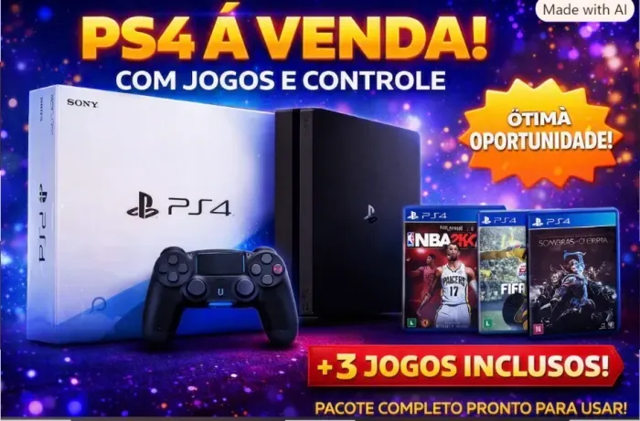? PlayStation 4 + Controle + 3 Jogos ? Tudo Pronto pra Jogar!