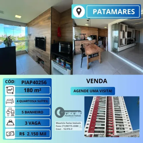 APARTAMENTO ALTO PADRÃO COM 4 QUARTOS(4 SUÍTES) COM 180M² EM PATAMARES
