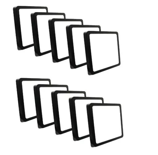 Kit 10 Painel Plafon Led 25w Sobrepor Quadrado Preto 30x30 Branco Frio