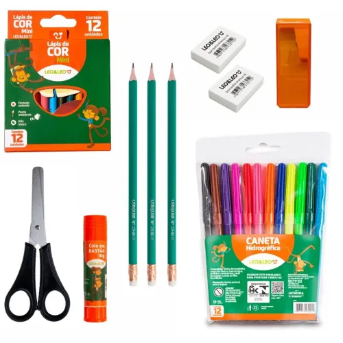 Kit escolar infantil 32 itens Léo&Leo - volta as aulas - Material escolar 