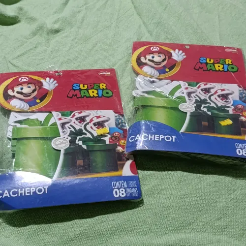 2 Pacotes de Cachepot do Mario Festa Aniversário 16 unidades