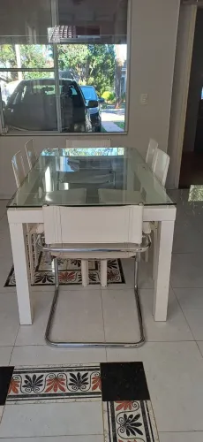 Conjunto de mesa e cadeira de couro da tok stok