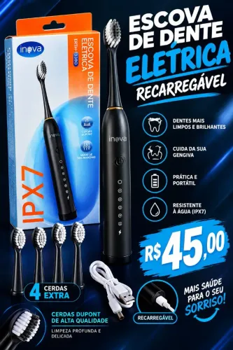 Escova elétrica recarregável com 4 cerdas extras / SUPER PROMOÇÃO