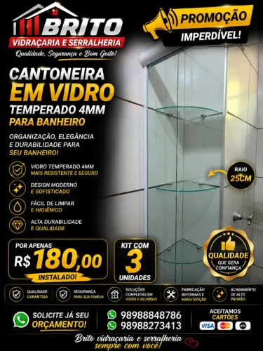 Cantoneira em vidro temperado para banheiro