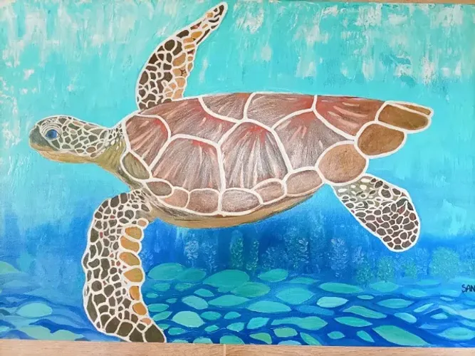 Quadro tartaruga marinha: pintura com óleo sobre tela feita a mão.