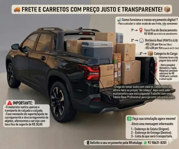 FRETE E CARRETOS COM PREÇO JUSTO E TRANSPARENTE!