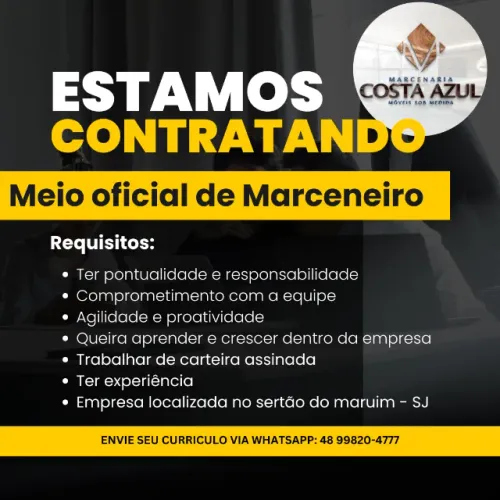 VAGA DE EMPREGO - MEIO OFICIAL DE MARCENEIRO