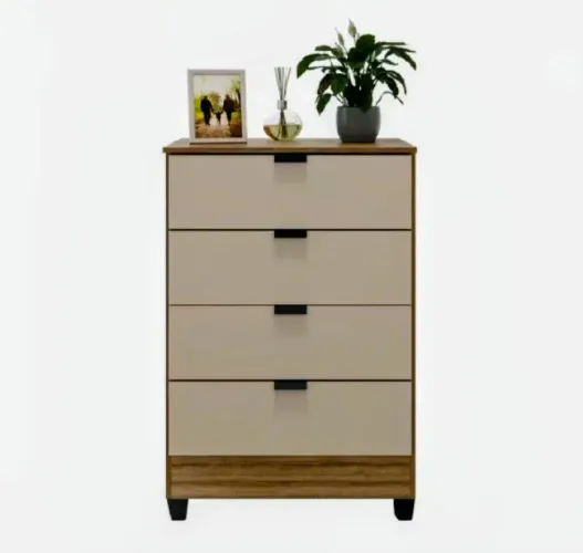 Cômoda GK Em Madeira Design Moderno 4 Gavetas Com Puxadores Metálicos