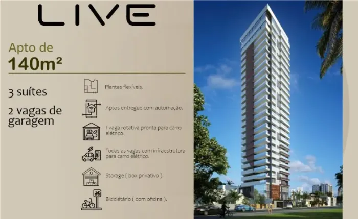 Condomínio LIVE. Aptos de 140m² com 3 suítes e 2 vagas. J019