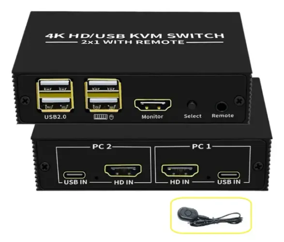 Kvm Switch 2 Portas Hdmi 2.0  + Usb liga 2 pc em 1 monitor