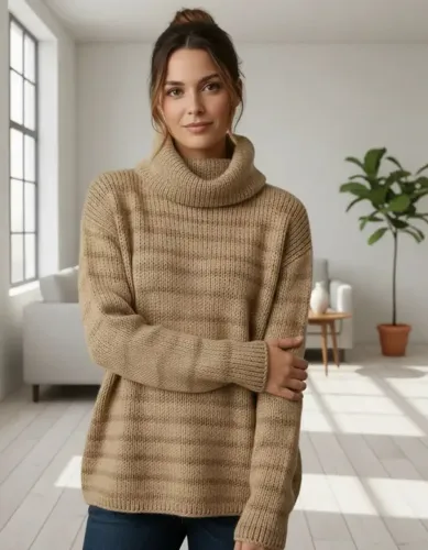 Blusa/blusão de lã feminino - cor areia - tricot da Malharia Friolã - tam M