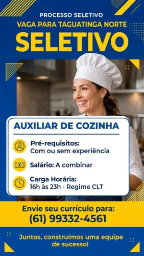 Auxiliar De Cozinha - Início Imediato. 