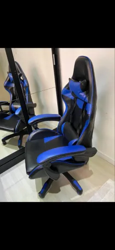 Cadeira Gamer Escritório Reclinável Ergonômica Giratória com Rodinhas Azul