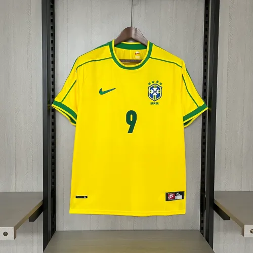 Camisa Brasil I Retrô 1998 Amarela Personalizada RONALDO 9 / CAFU 2 / RIVALDO 10