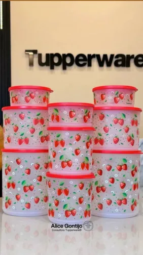 Kit Tupperware Refri Line Morangos 9 Peças