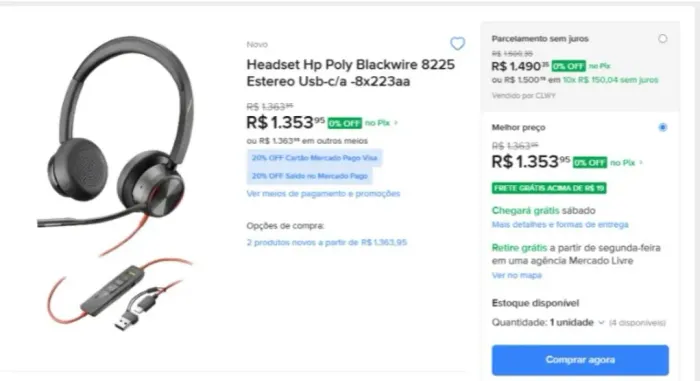 Headset Poly Blackwire 8225! Novinho