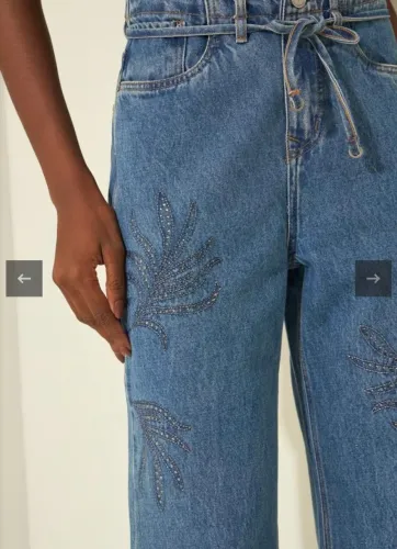 Calça Wide Leg Lez a Lez Bordada - Praticamente Nova