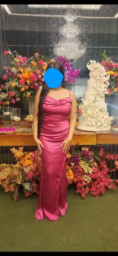 Vestido longo festa Cetim Fucsia
