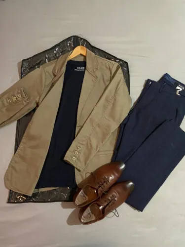 paletó + blusa + calça + sapato(couro legítimo)