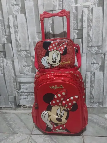 Mochila e Lancheira infantil de rodinha da Minnie