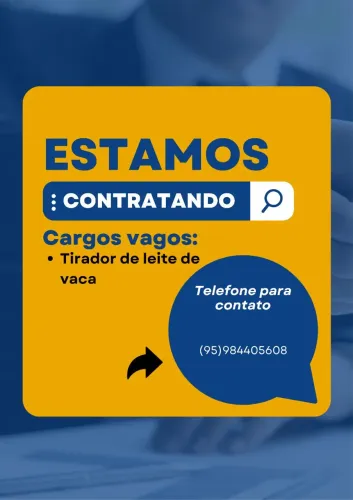 Estamos contratando tirador de leite de vaca