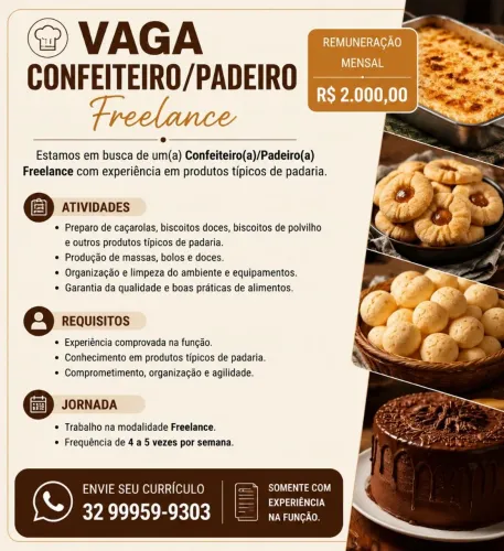 Estamos em Busca de Confeiteiro/Padeiro.