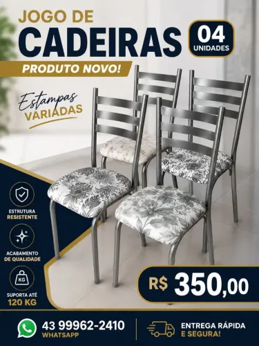 Jogo de cadeiras de 04 unidades 