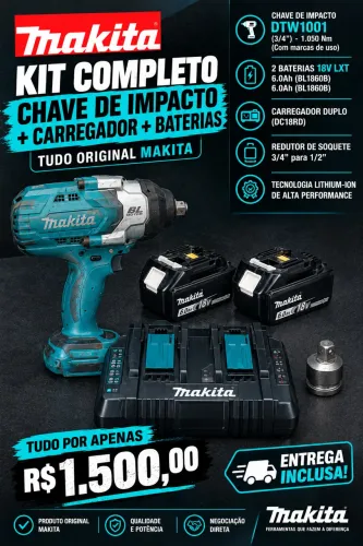 CHAVE DE IMPACTO+2 BATERIAS+CARREGADOR DUPLO