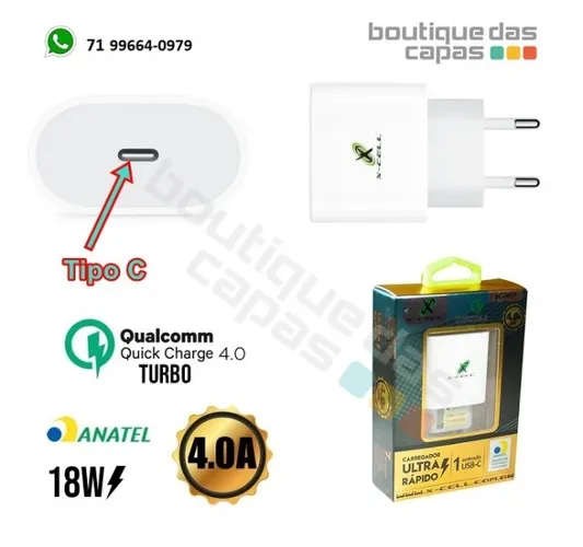 Carregador de Tomada 18W 4.0a turbo type c Tipo C XC-UR27 X-Cell iphone 11 12 Anatel