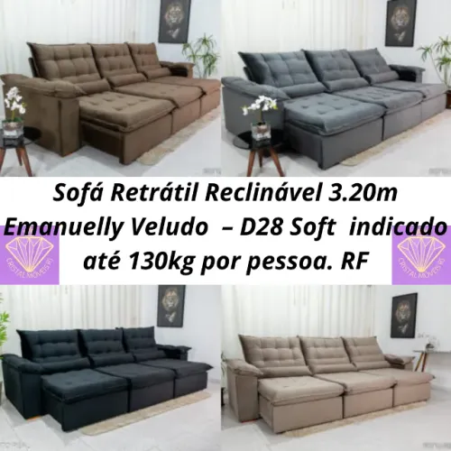 Sofá Retrátil Reclinável 3.20m Emanuely Veludo - D28 Soft RF