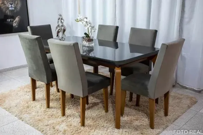 Mesa Jantar Londrina Imbuia Tampo c/ 6 Cadeiras Luxo Veludo Até 12x - Frete Grátis