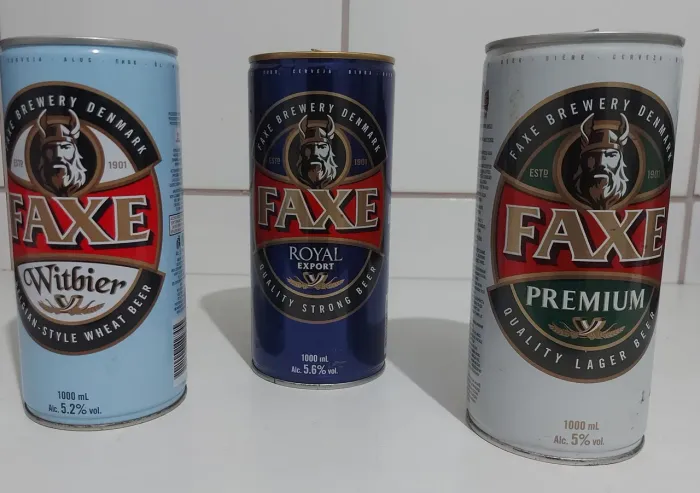 Latas vazias de Cerveja FAXE 1L