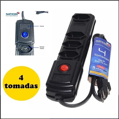 Filtro De Linha 4 Tomadas Cabo Pp 3x075mm 10a Bivolt Naticon